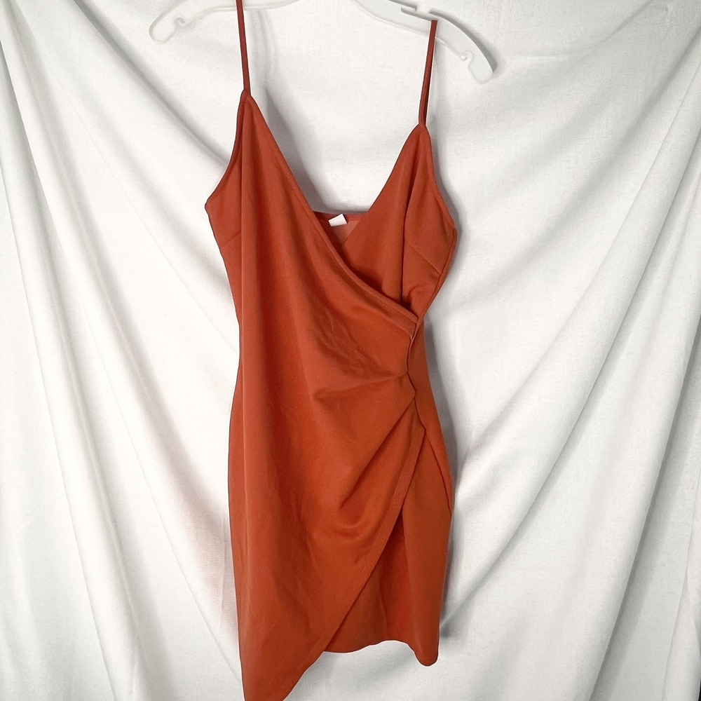 Spaghetti Strap Dress Asymmetric Hem Ruche Large / Aperol Mandarin Orange